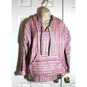 No Bad Days Pink Multi Stripe Baja Hoodie sz S
